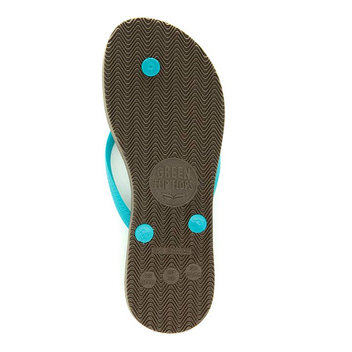 Green Flip Flops – Großhandel Flip-Flops – Damen – Nachhaltige Damen-Flipflops, braun mit türkisfarbenen Trägern