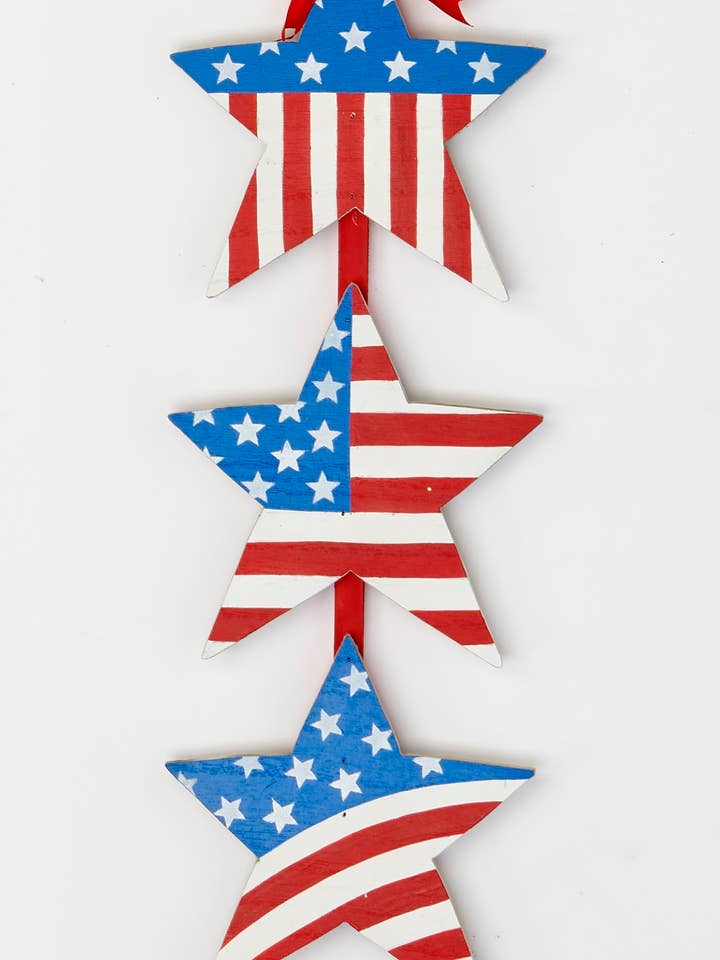 19" Hanging Wood July 4th American Flag Column of Stars for wholesale by WORTH IMPORTS