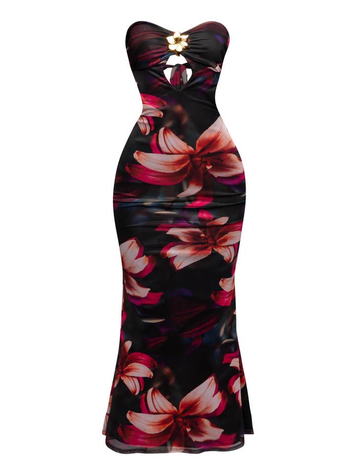 Bloemenjurk met striksluiting en voering van mesh voor wholesale door Viviara