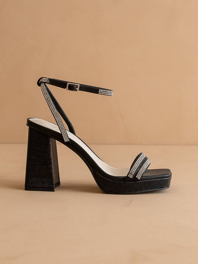 The Suva Black | Rhinestone and Reptile Print Strappy for wholesale by OASIS SOCIETY