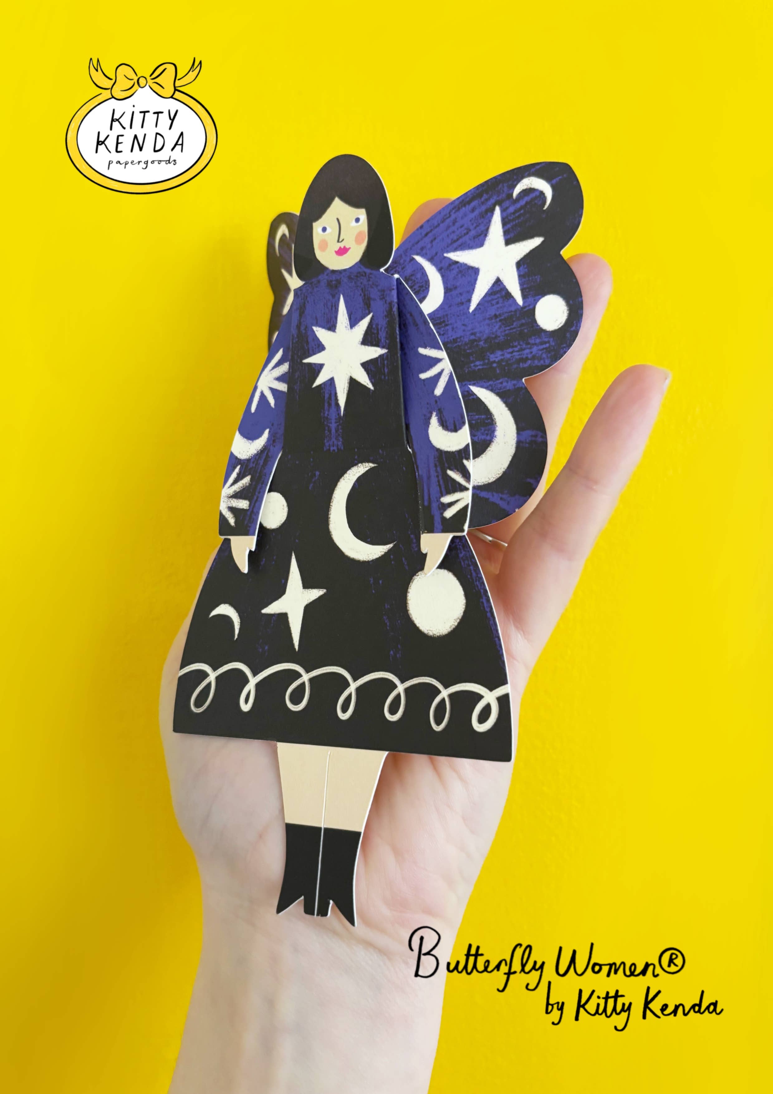 Kitty Kenda Papergoods - Wholesale Everyday Greeting Card - Butterfly Woman Sitting Greeting Card - Cosmic 3