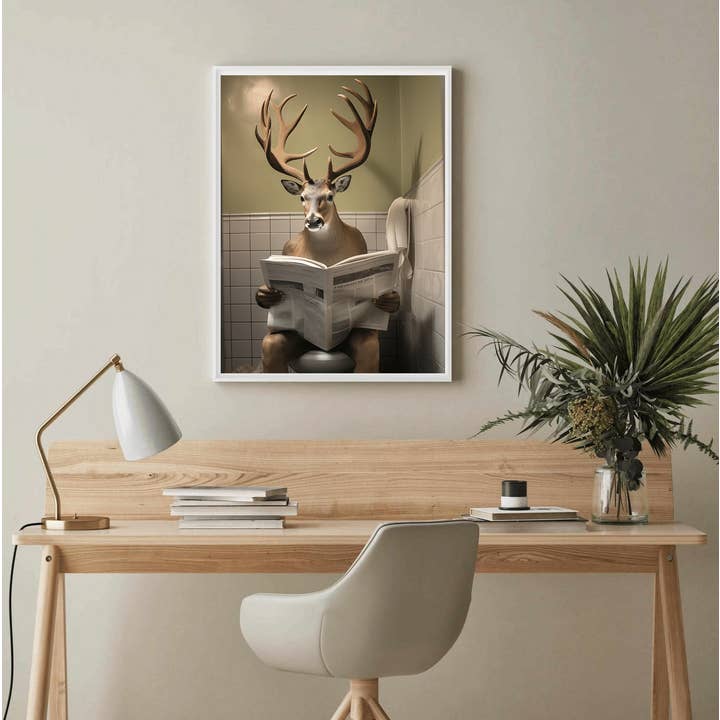 Arttique - Artistry Canvas Prints - Wholesale Art Print - Deer on Toilet Canvas Wall Art print3