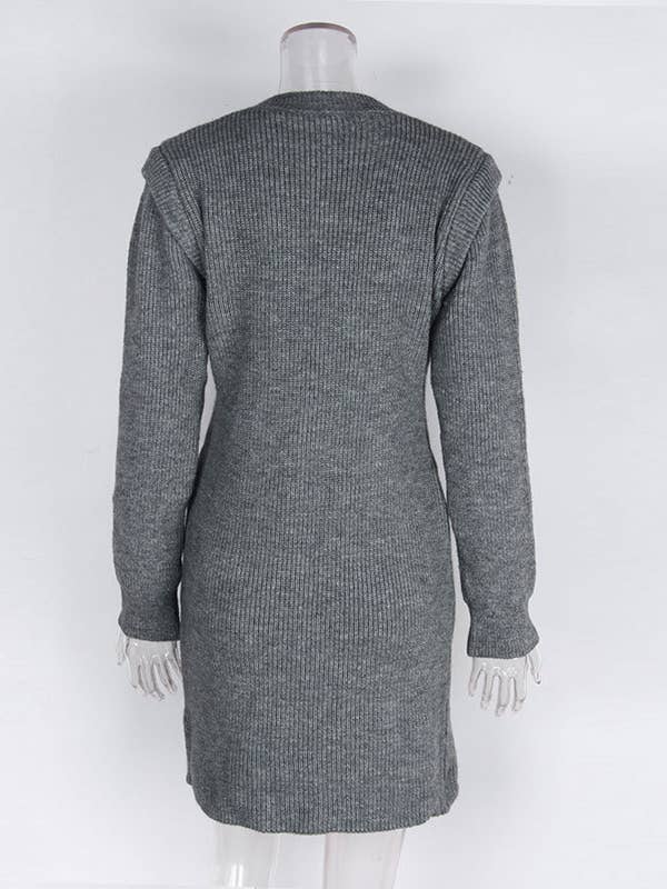 HIDDENBRAND - Wholesale Dress - Women's - Round-Necked Panelled Long-Sleeved Knitted Dress12