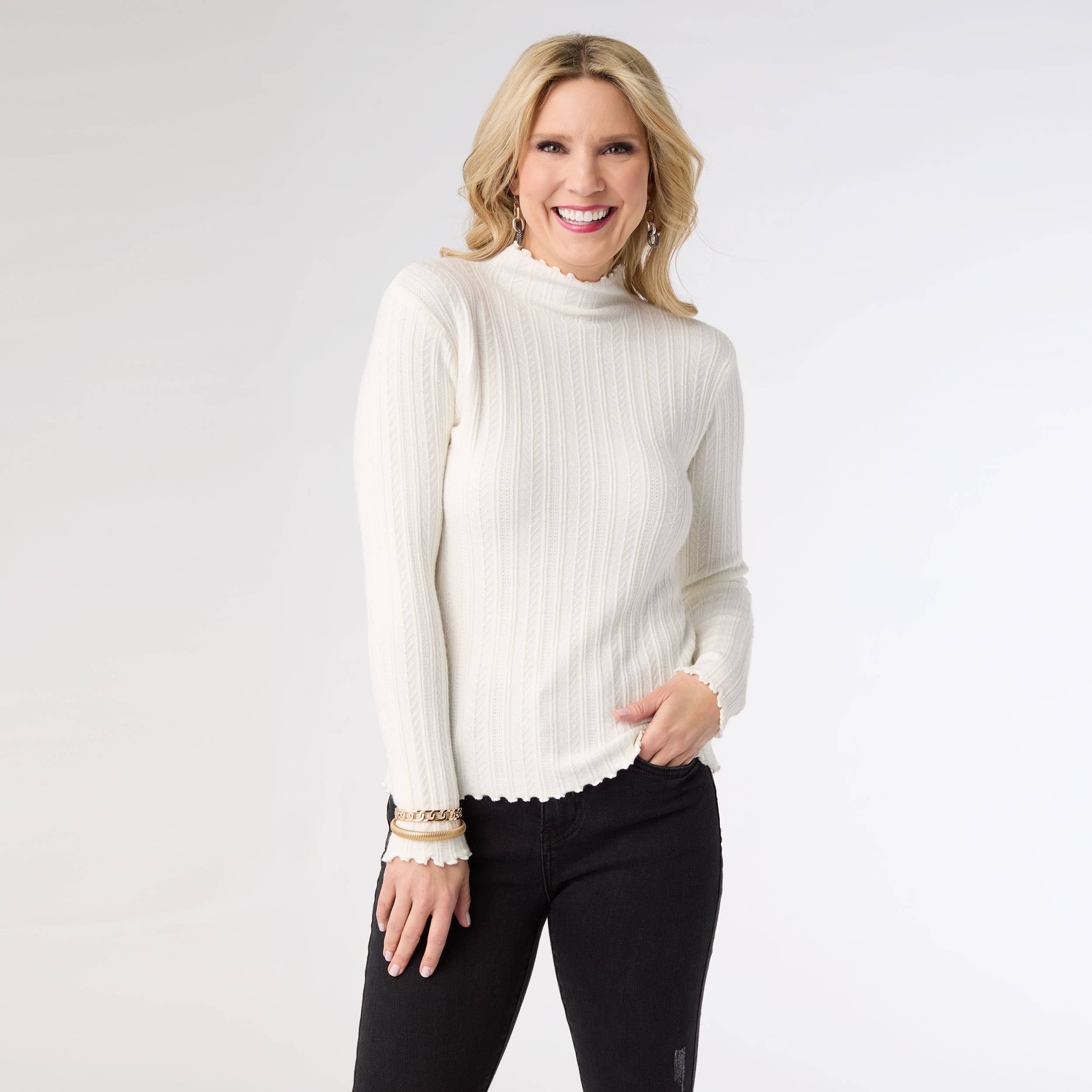 COCO + CARMEN - Wholesale Knit Sweater - Women's - Avalee Funnel Neck Cable Knit Sweater0