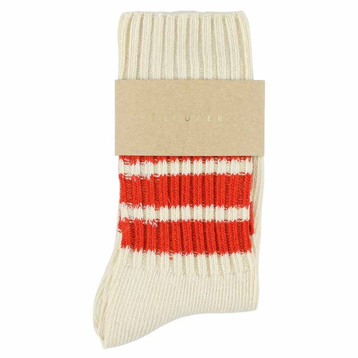 ESCUYER - Wholesale Socks - Women's - Women Stripes Crew Socks - Ecru / Orange1