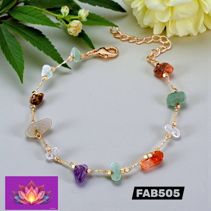Bracelet, Dainty Stone Chips on TRA Gold Chain/Findings for wholesale by Funky Aura Boutique