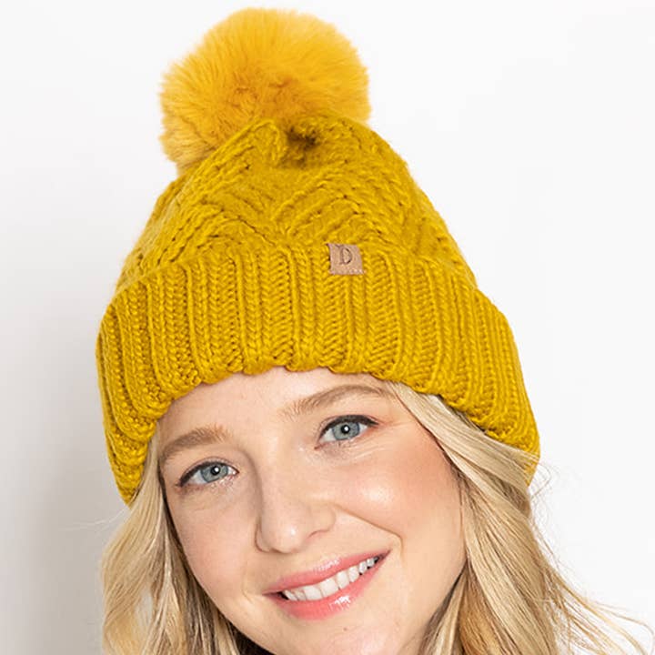 Cable Knit Beanie with Faux Fur Pom for wholesale by Suzie Q USA