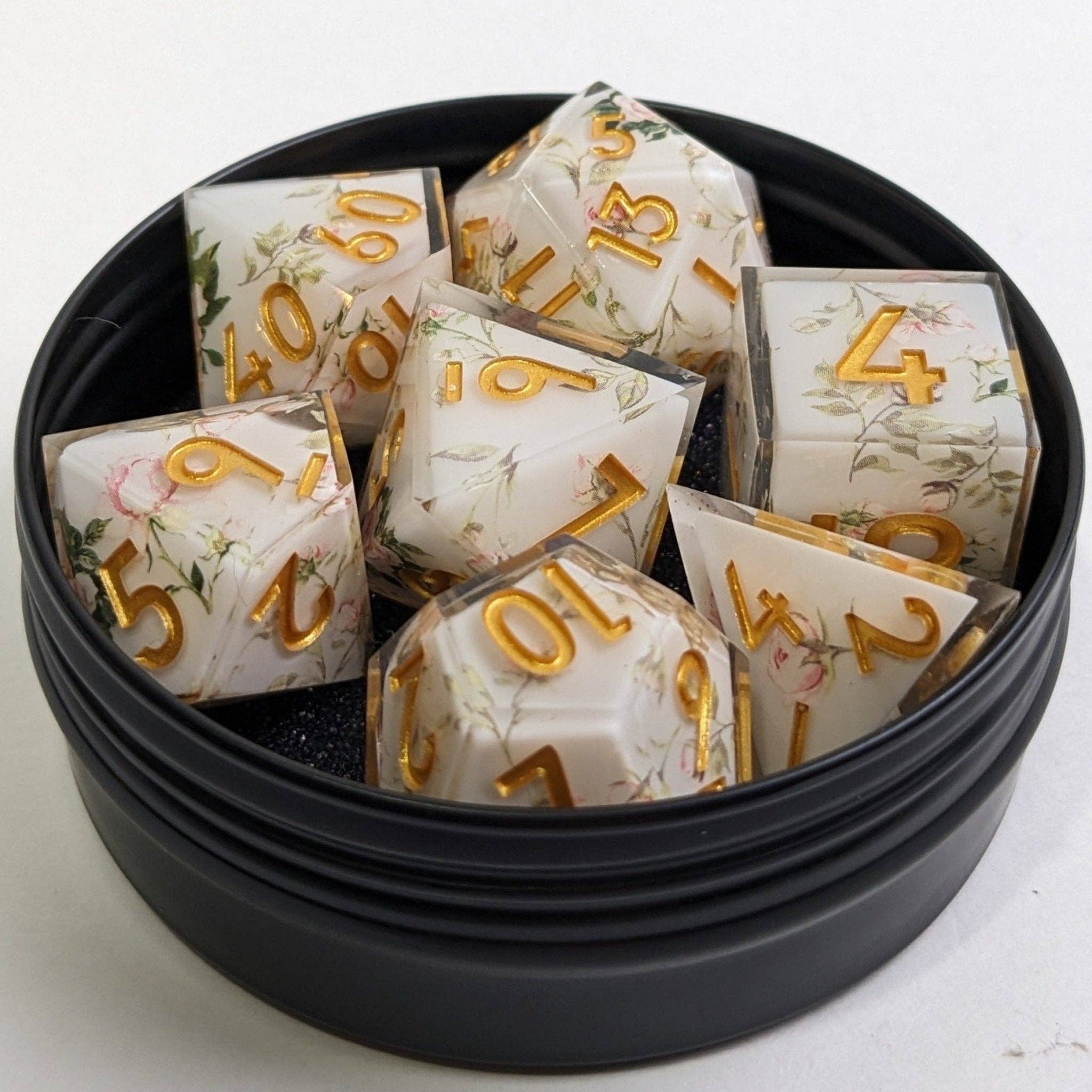 EBONWOOD - Wholesale Dice - Gilded Garden - 7 Piece Luxury D&D Dice Set3
