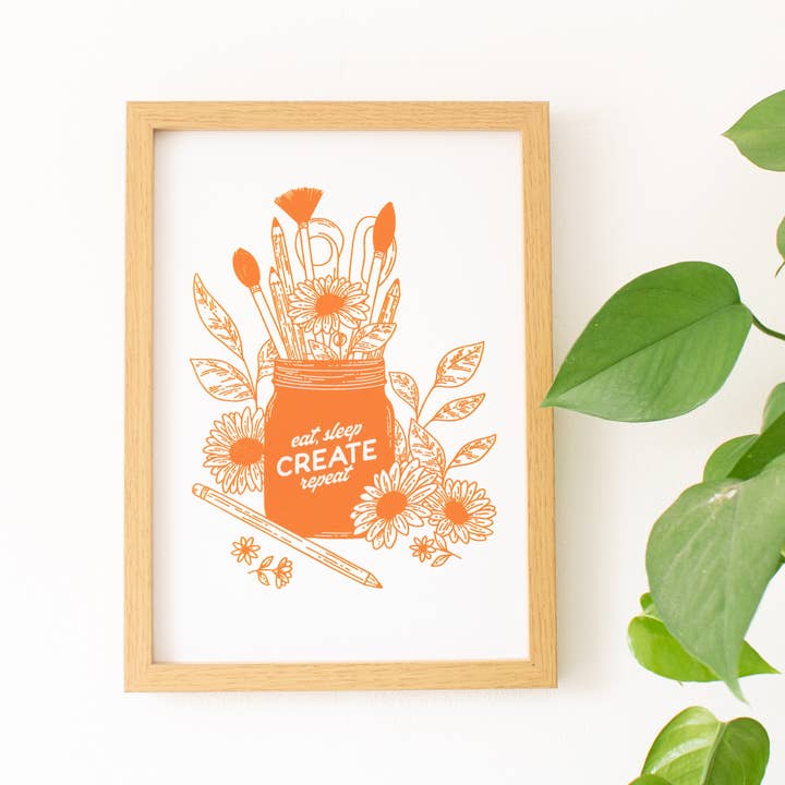 Petal & Pencil – wholesale Art print – Eat, Sleep, Create, Repeat A5 Screen Print