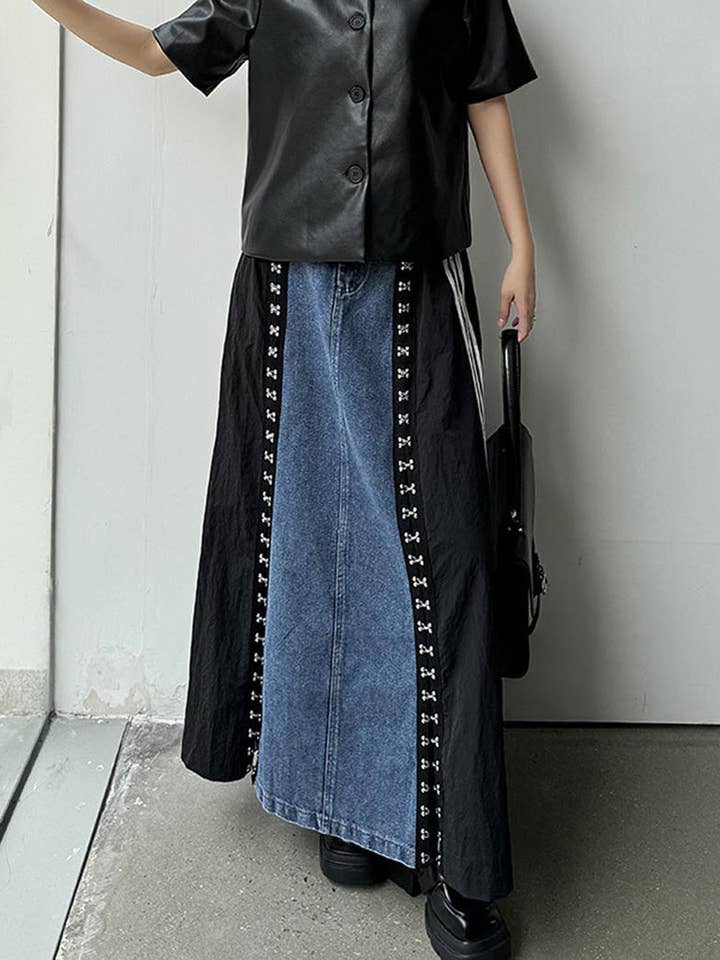 safistyle - Wholesale Skirt - Women's - Patchwork Denim Maxi Skirt