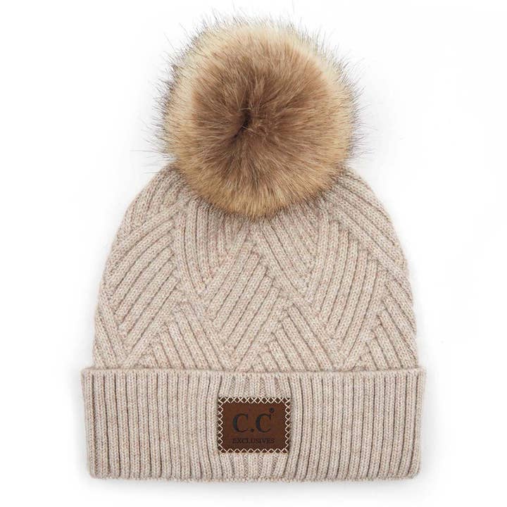 Truly Contagious - Wholesale Beanie - Women's - CC Criss-Cross Suede Patch Beanie ( HAT-2060 )