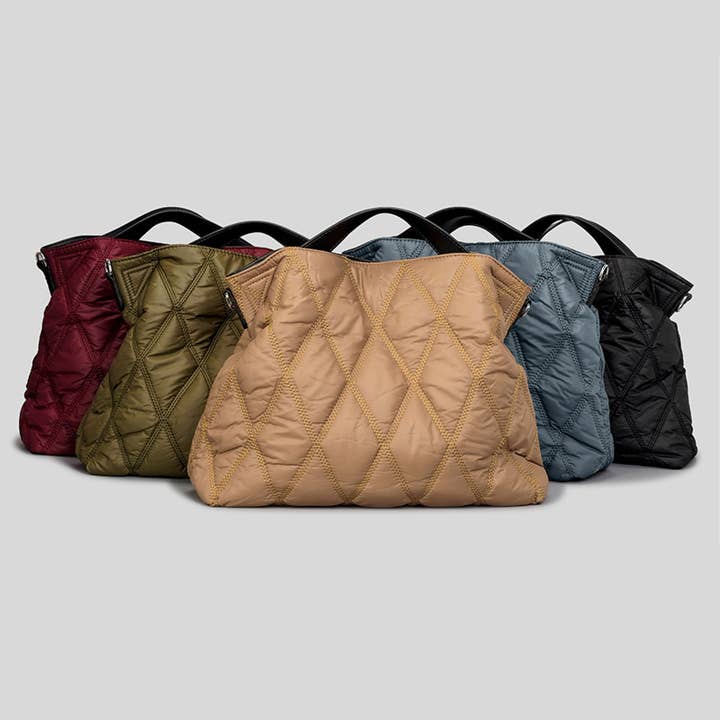 wandf - Wholesale Backpack - Women's - Diamond Quilted Down-Filled Solid Color Tote Bag for Travel4