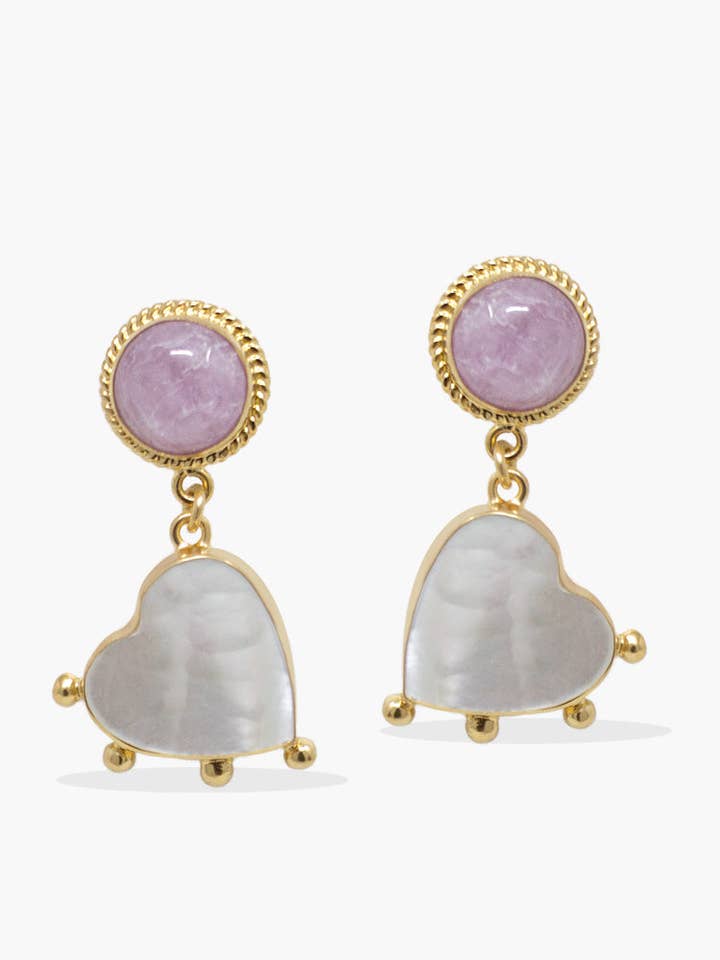 Happy Hearts Earrings With Kunzite And Pearls for wholesale by Vintouch Jewels