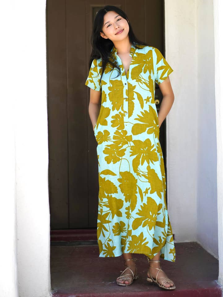 Abito in Cotone Carrie Turchese Oliva per la vendita all'ingrosso da parte di Dolma