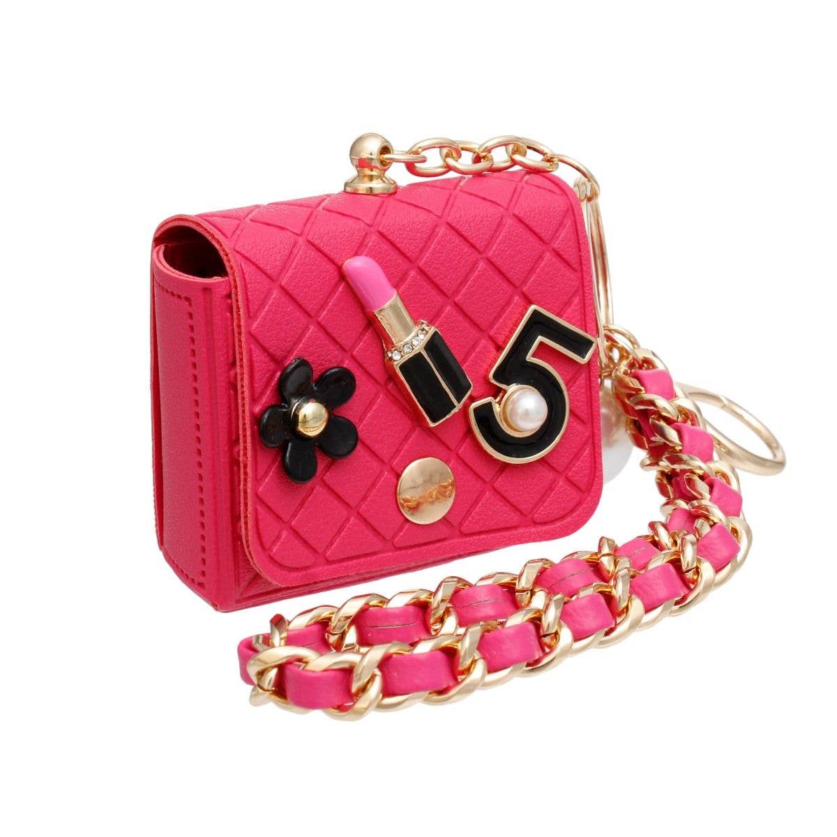 Fuschia Fuchsia Quilted Gold AirPods Earbud Case Keychain for wholesale on Faire2