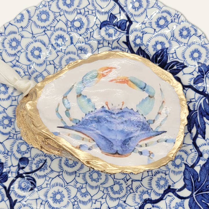 Beatrixbell Handcrafted - Wholesale Ornament - Blue Crab Ornament | Oyster Shell Coastal Christmas Decor3