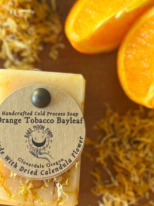 Orange Tobacco Bayleaf Soap for wholesale by Bare Moon Farm
