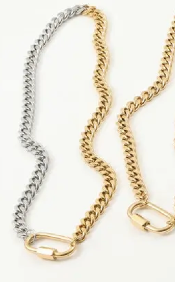 HoopLa – Engroshandel Led/kæde halskæde – HoopLa karabiner halskæde i rustfrit stål med tofarvet design3