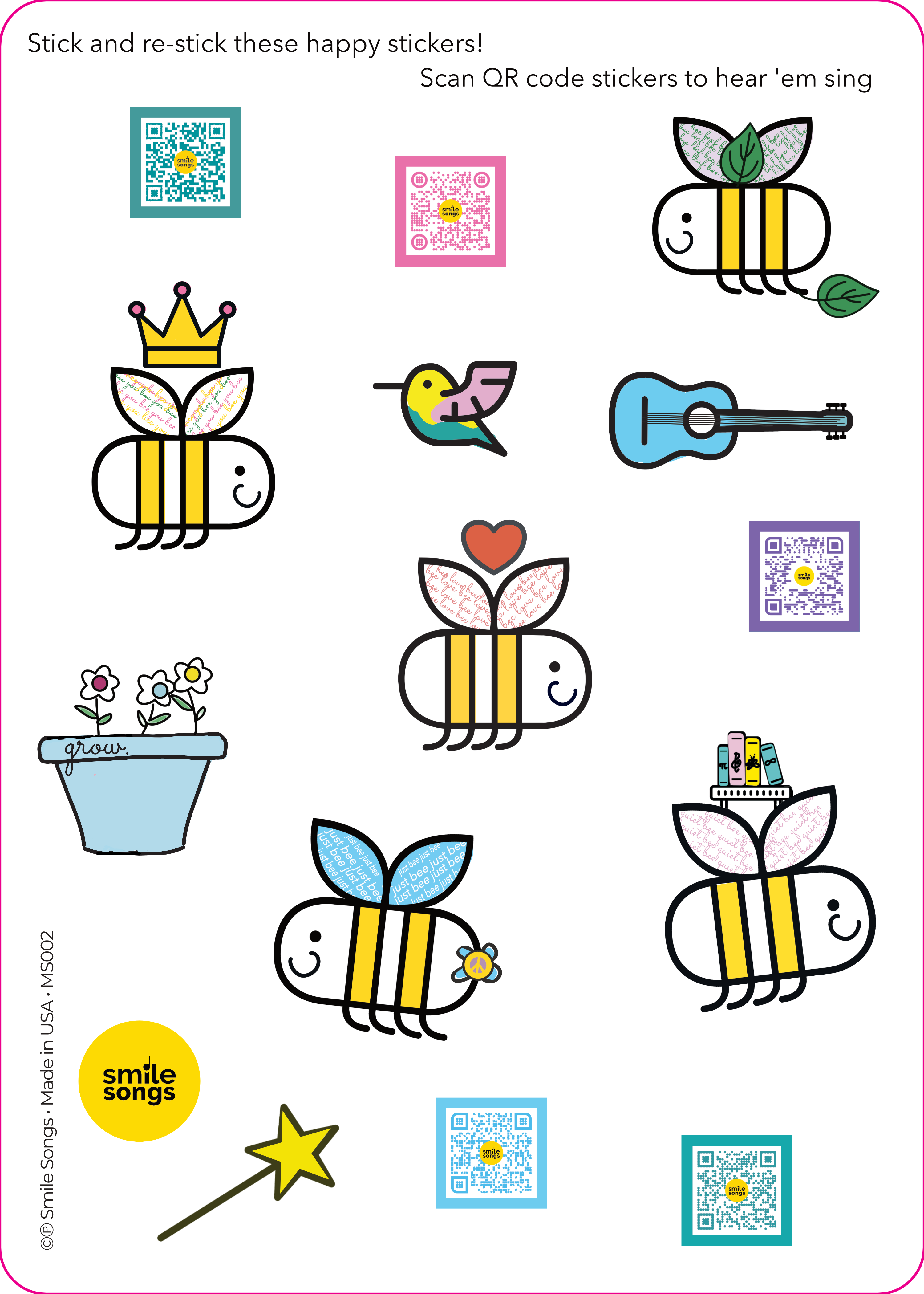 Smile Songs - Wholesale Sticker - Kids & Baby - Bees, Please - Reusable, Musical Fabric Sticker Set1