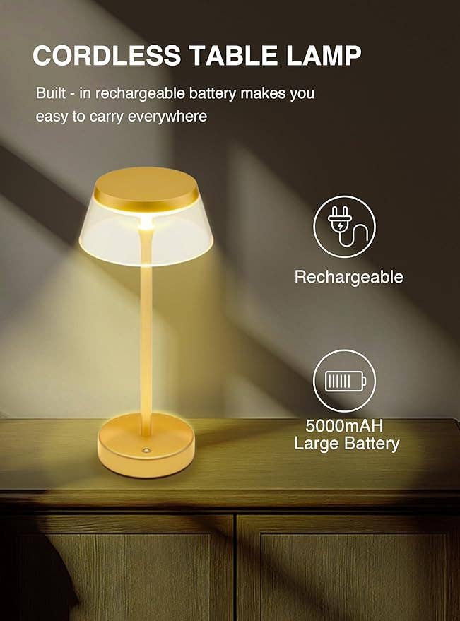 LivingTaste Home Inc - Vendita all'ingrosso Lampada da scrivania/d'accento - Lampada dorata ricaricabile portatile da tavolo senza fili1