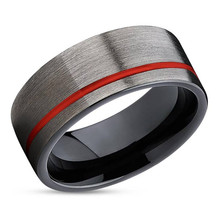 Gunmetal Wedding Ring - Red Tungsten Ring - Black Wedding Ring - Tungsten Ring for wholesale by Lucky Love Rings