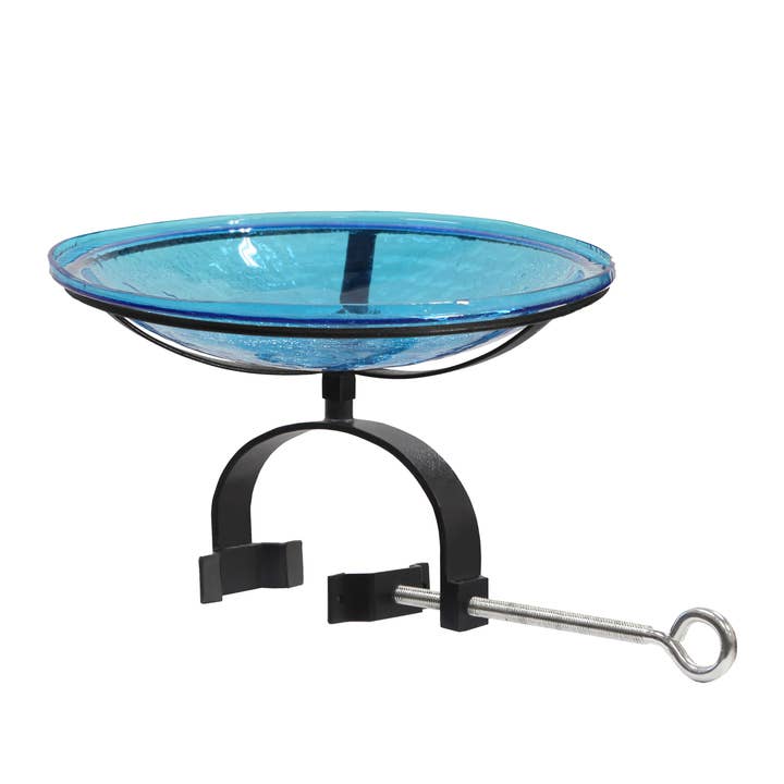 14" Teal Crackle Birdbath- Over Rail Bracket for wholesale by ACHLA Designs