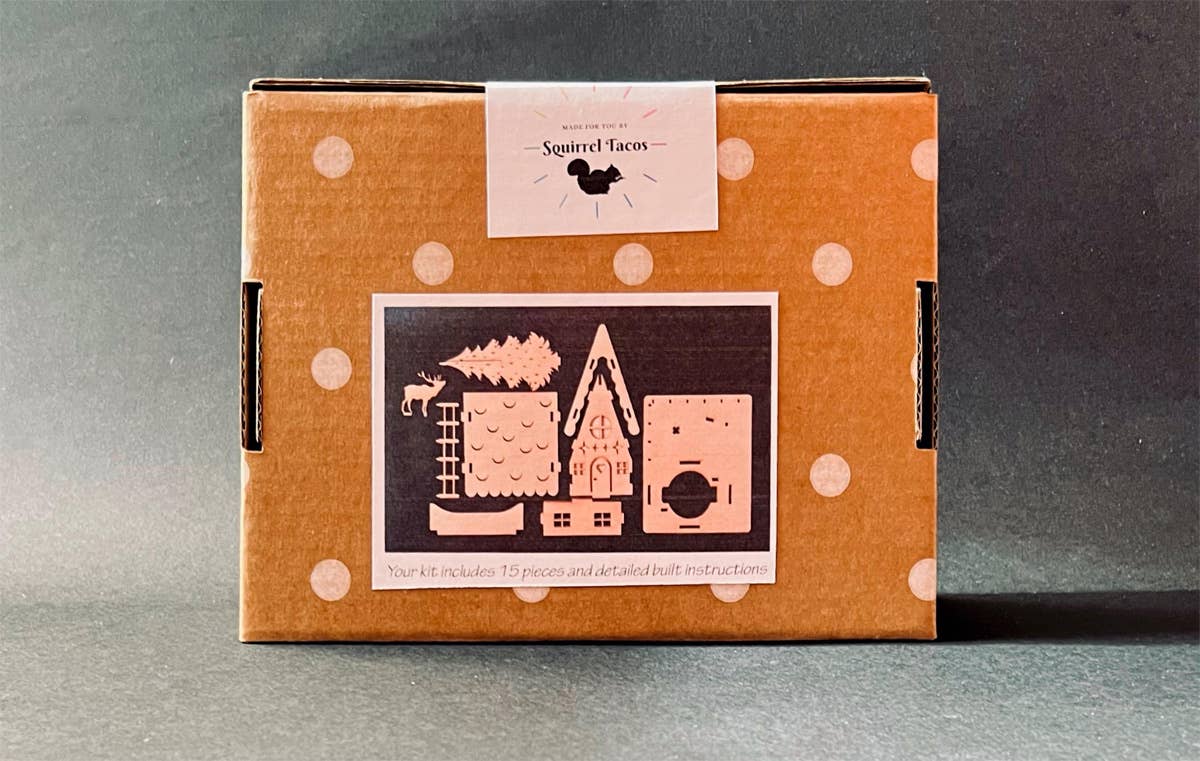 Squirrel Tacos Papercuts - Wholesale DIY Craft Kit - DIY Kit A Frame Chalet Christmas Holiday Decor candle holder3