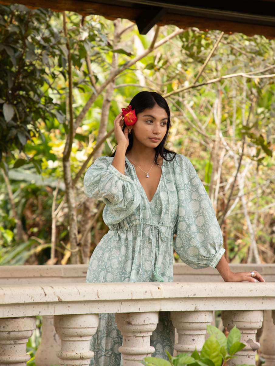 The Fox and The Mermaid - Wholesale Dress - Women's - Block Printed Drawstring Cotton Dress (Indra)0