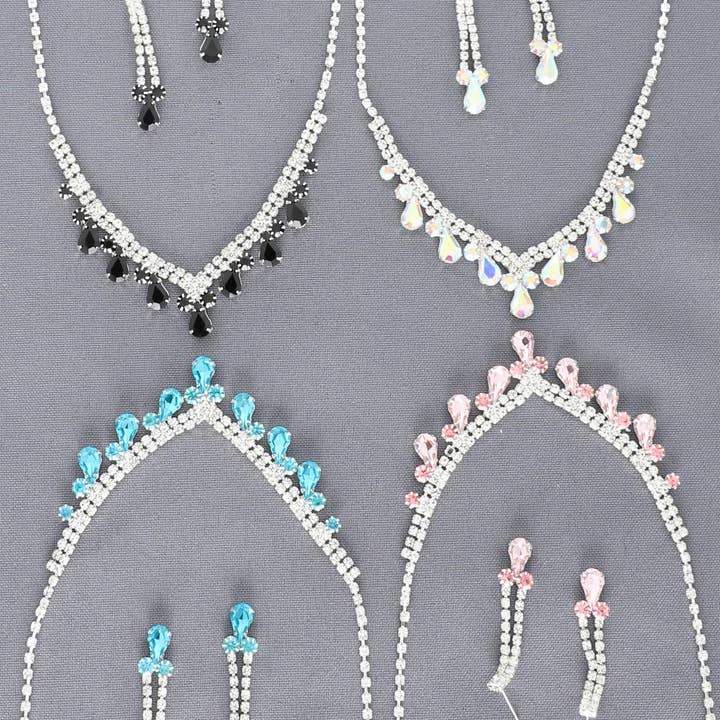 Teardrop Crystal Gemstone V-Shaped Necklace Set for wholesale by SP Sophia Collection