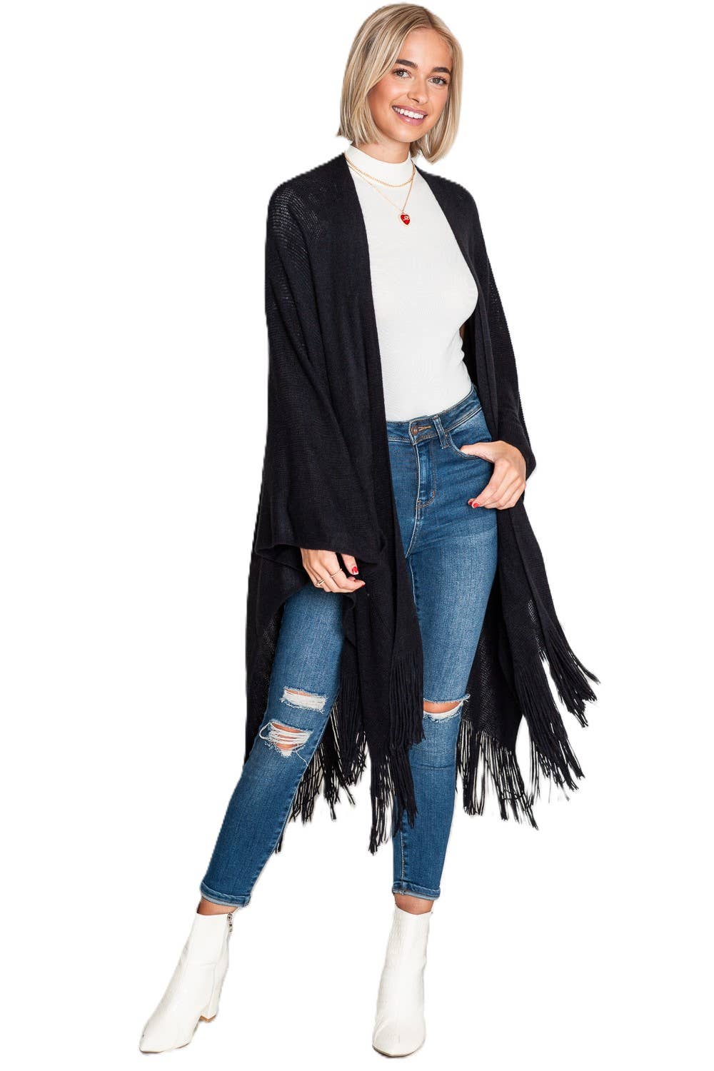 Justin & Taylor – wholesale Kofta - Dam – Harlow cardigan | Kimono-cardigan med fickor och fransad nederkant25