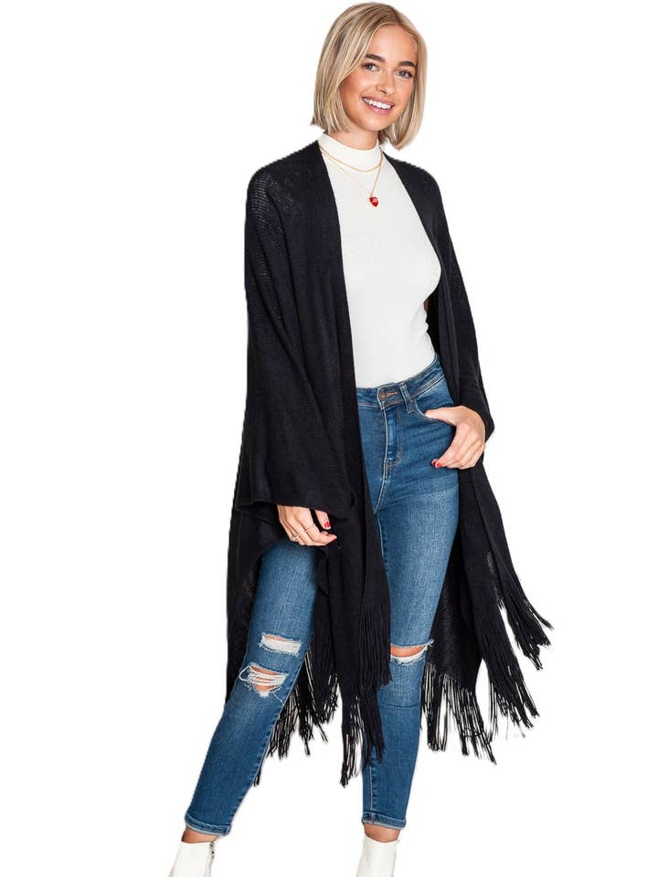 Justin & Taylor – wholesale Kofta - Dam – Harlow cardigan | Kimono-cardigan med fickor och fransad nederkant25