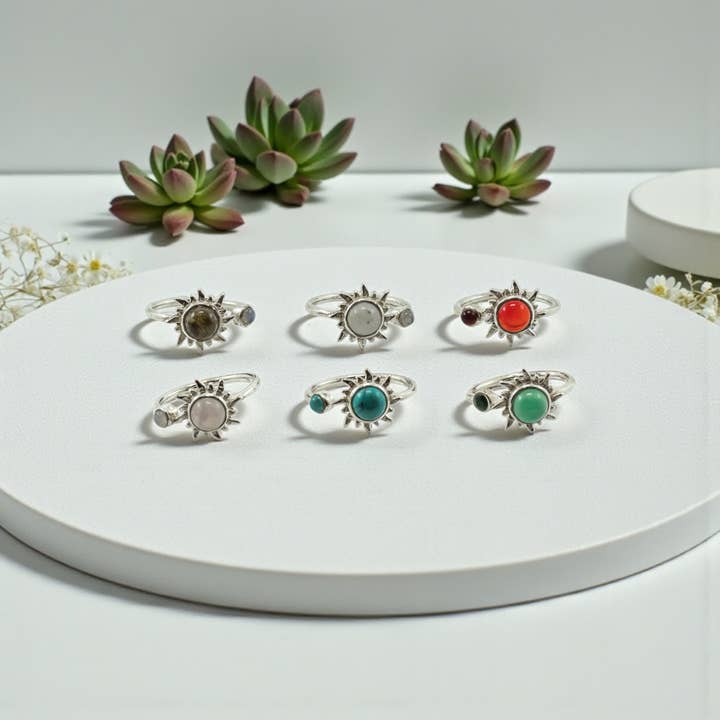 Anillo Ajustable Apilable Sol Luna (Juego de 6) para venta al por mayor de Quasar Gems USA