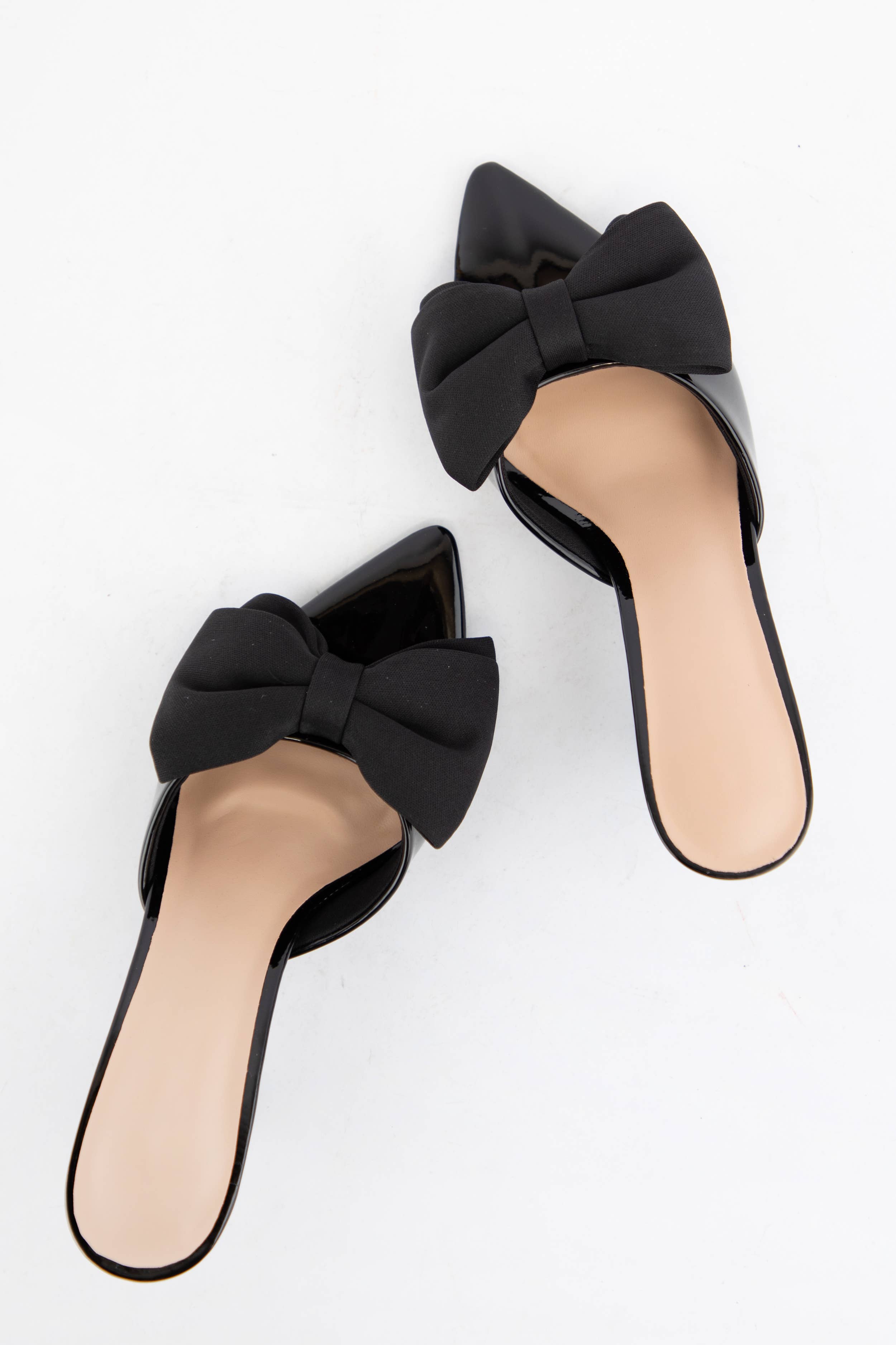 CCOCCI - Vente Chaussures à petit talon – femme - TALONS MULES BERMUDA-19 À GROS NŒUD EN SATIN À BOUT POINTU9