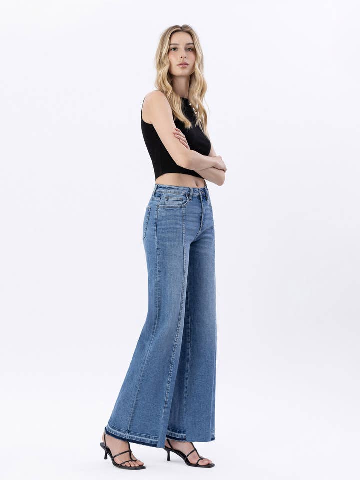 RESOLUTE SUPER HIGH RISE SPLIT SEAM WIDE LEG JEANS F5374M for wholesale on Faire8