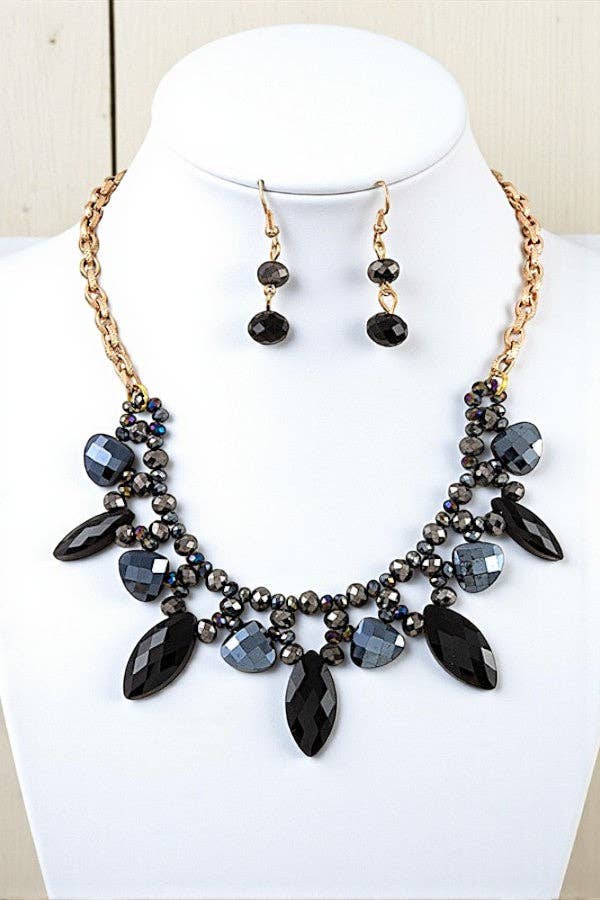 Andrea Bijoux - Wholesale Jewelry Set - FACETED GEM BEAD BIB NECKLACE SET