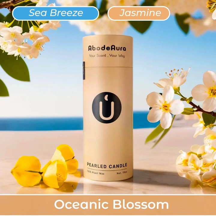 AbodeAura - Wholesale Jar/Filled Candle - White Pearled Candle - Oceanic Blossom Scented