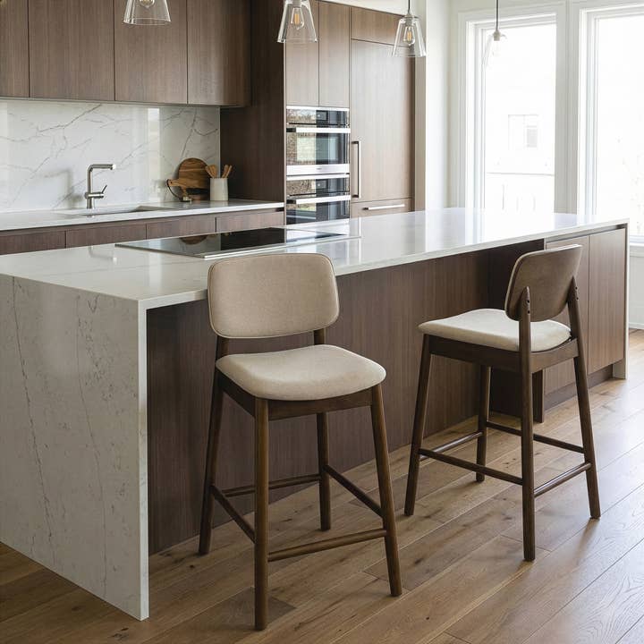 Glamour Home - Wholesale Stool - Set of 2 Azura Fabric Counter Stools with Walnut Legs8