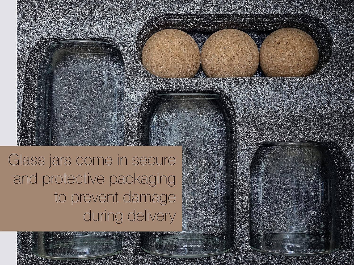 VIGOR – wholesale Jar – Glass Storage Jars with Cork Lid Ball 3 Pack, Clear Canister4