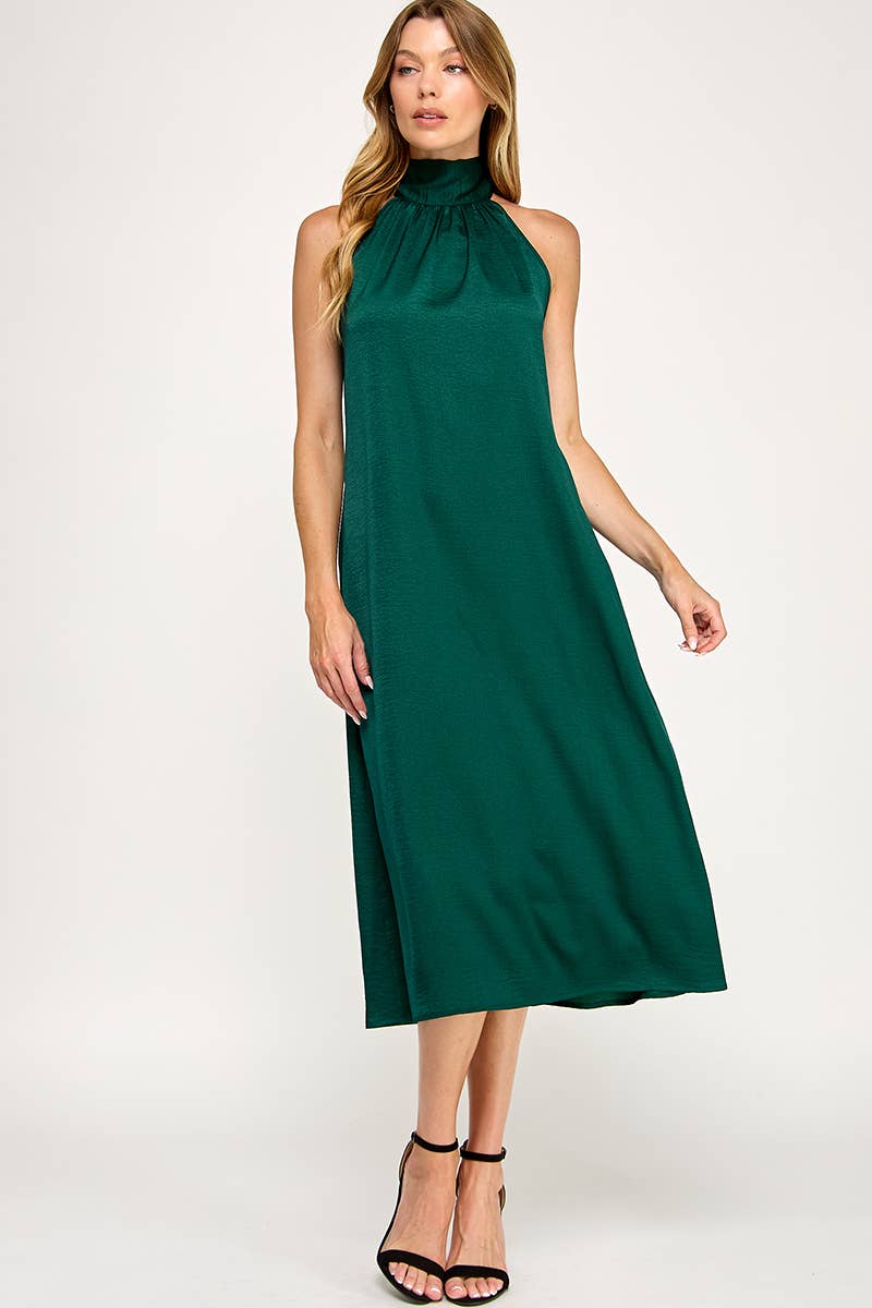 Peace Love Line - Vendita all'ingrosso Vestito - Donna - PL9156 - ABITO MIDI HALTER IN TESSUTO SOLIDO19