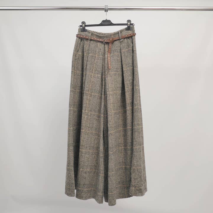 Cecile Wang - Wholesale Pants - Women's - Wide checkered belted pants - CVA824687-30