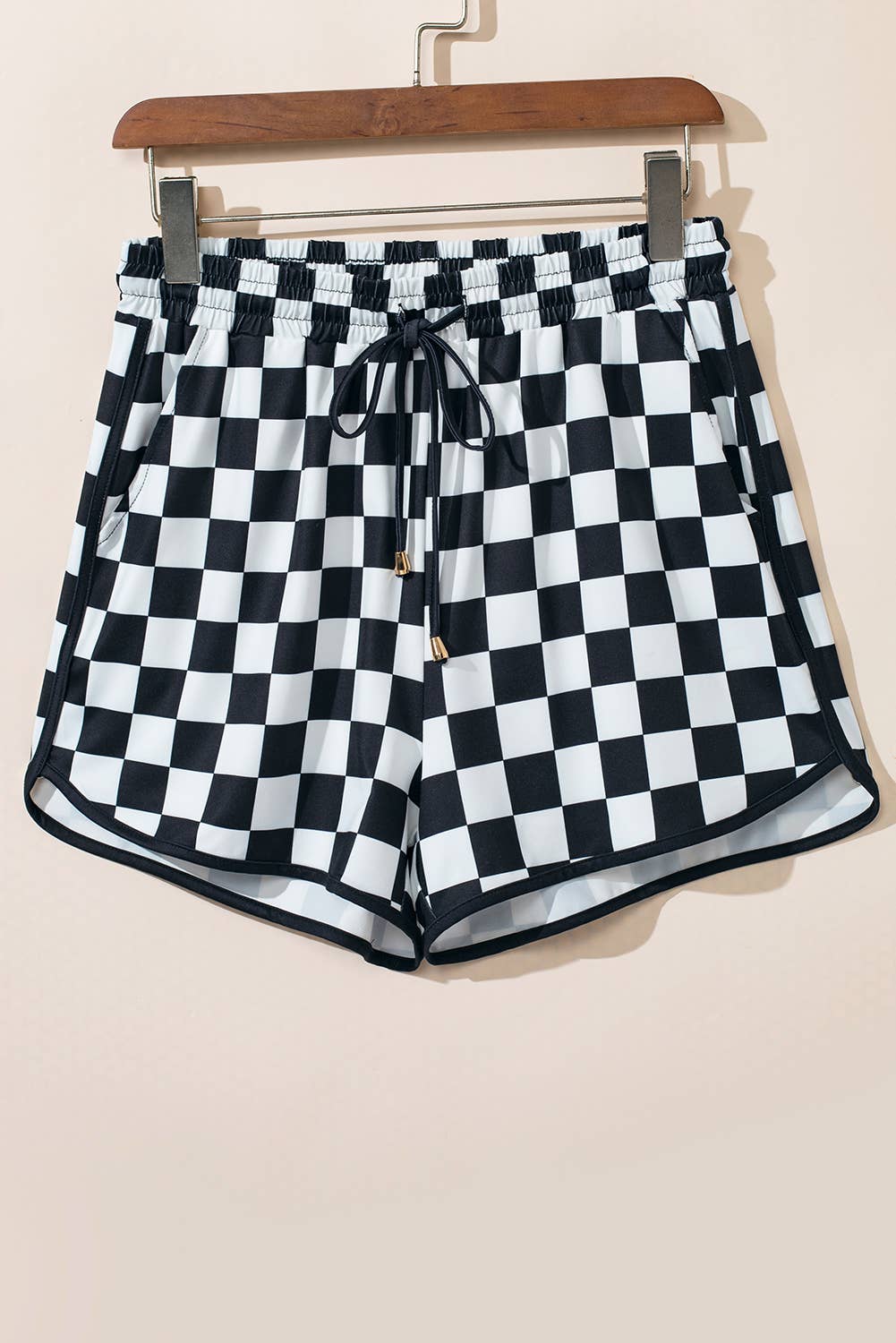 LA Society - Wholesale Shorts - Women's - Checkered Drawstring Elastic Waist Casual Shorts10