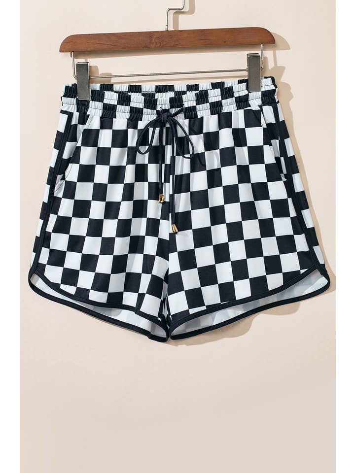 LA Society - Wholesale Shorts - Women's - Checkered Drawstring Elastic Waist Casual Shorts10