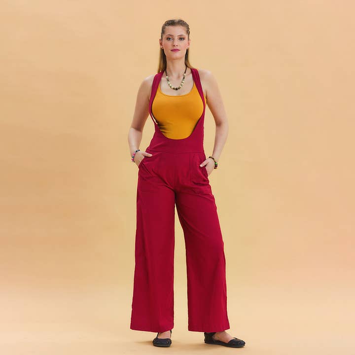 Röd damoverall med vida ben, dragkedjedetalj och fickor för wholesale av Los Banditos