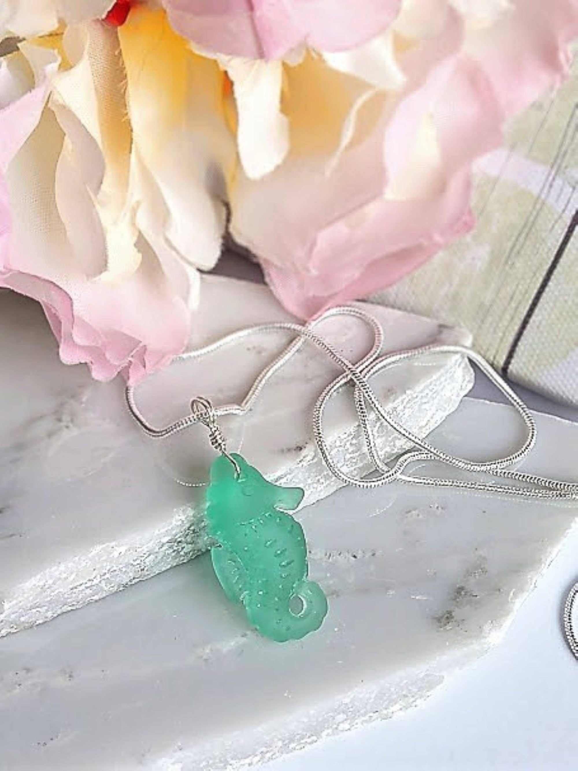 Bad Apple Designs - Wholesale Pendant/Charm Necklace - Ocean-Inspired Seahorse Sea Glass Necklace Handmade6