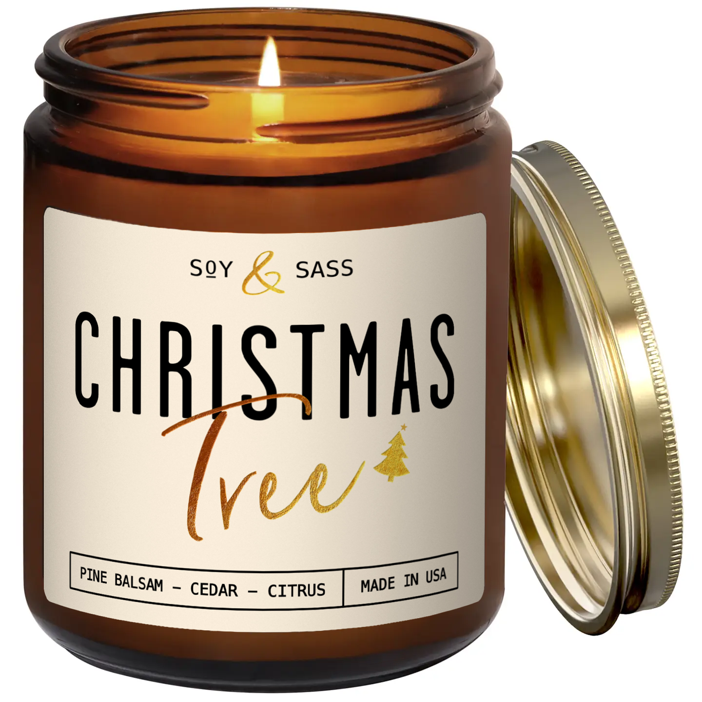 Soy and Sass – wholesale Jar/filled candle – Christmas Tree Soy Candle - Christmas Candles MADE IN USA0