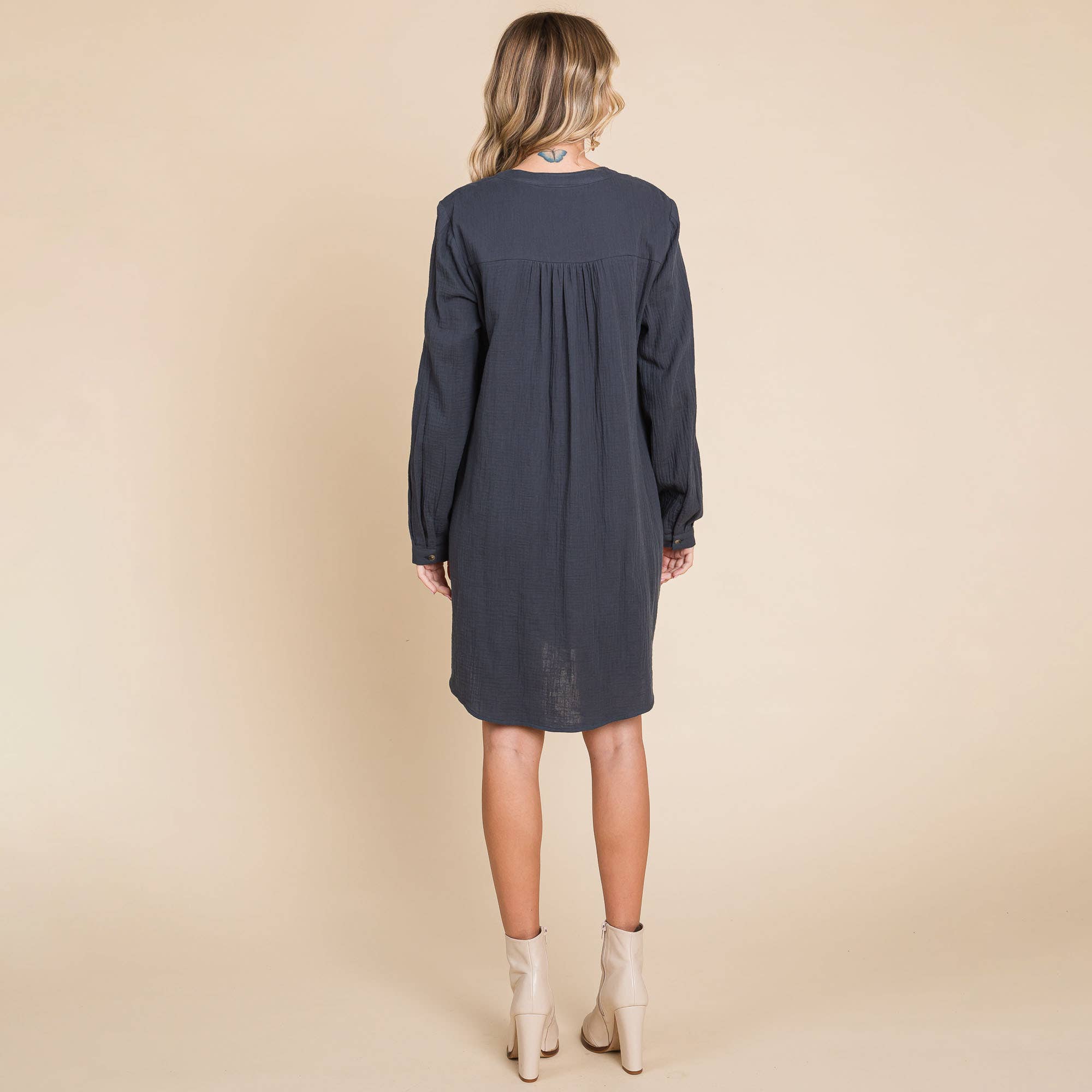 ROLYPOLY - Vente Robe – femme - Robe tunique en coton double gaze manches longues style henley5