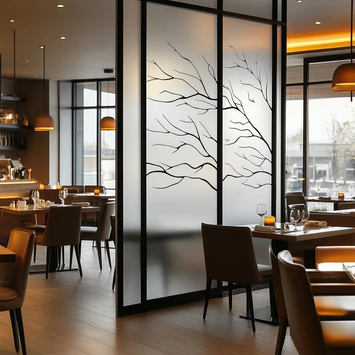 Frosted Glass Decal with Tree Branch Design | Privacy Window Film | Custom Etched Glass Sticker for Glasswall Office, Restaurant, Doors Wall for wholesale by Decords
