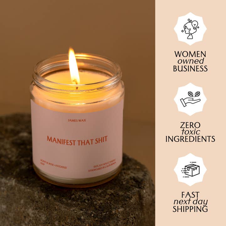 James Wax - Wholesale Jar/Filled Candle - Manifestation Gift Manifest That Shit Candle For Manifesting Goals Positivity Gift F847