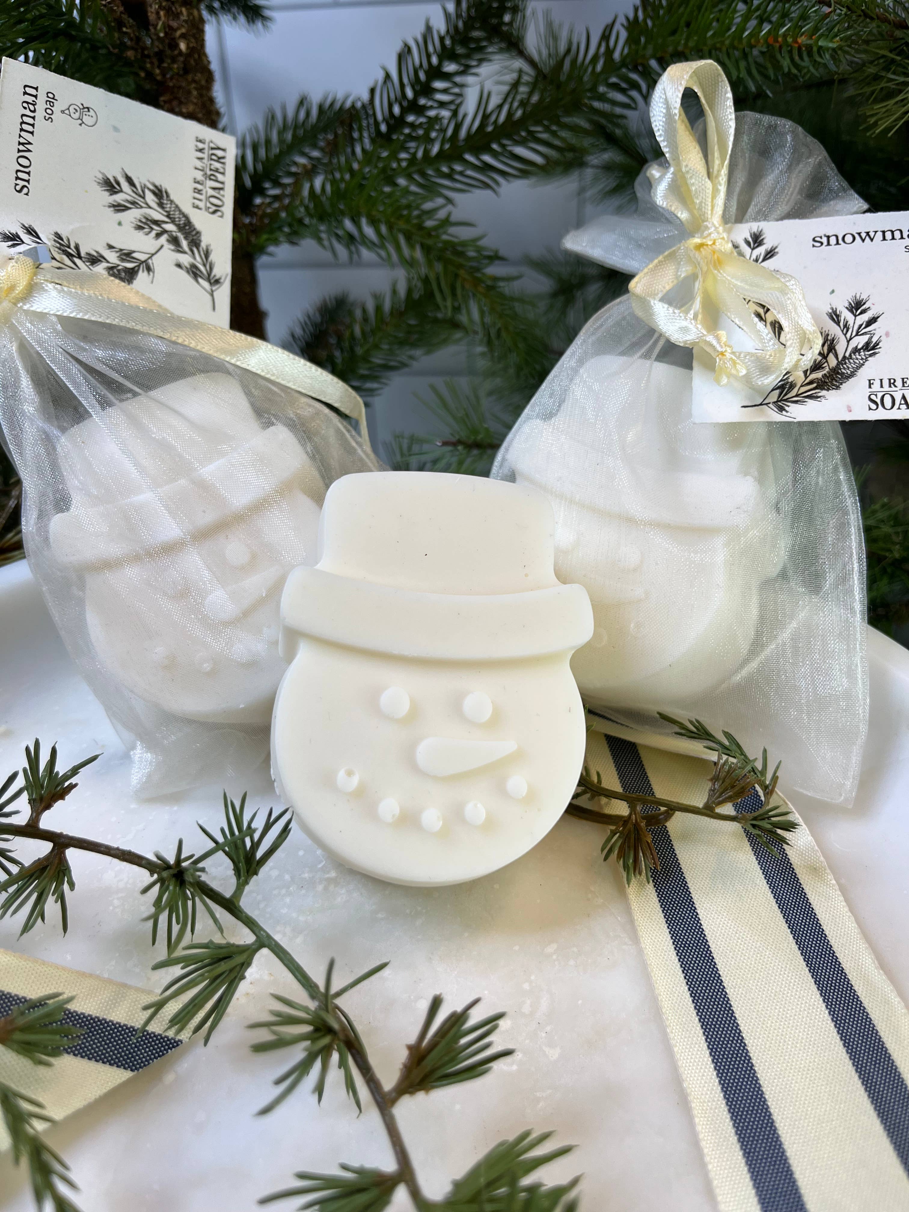 Fire Lake Soapery – wholesale Bar Soap – Snowman Soap in organza bag1