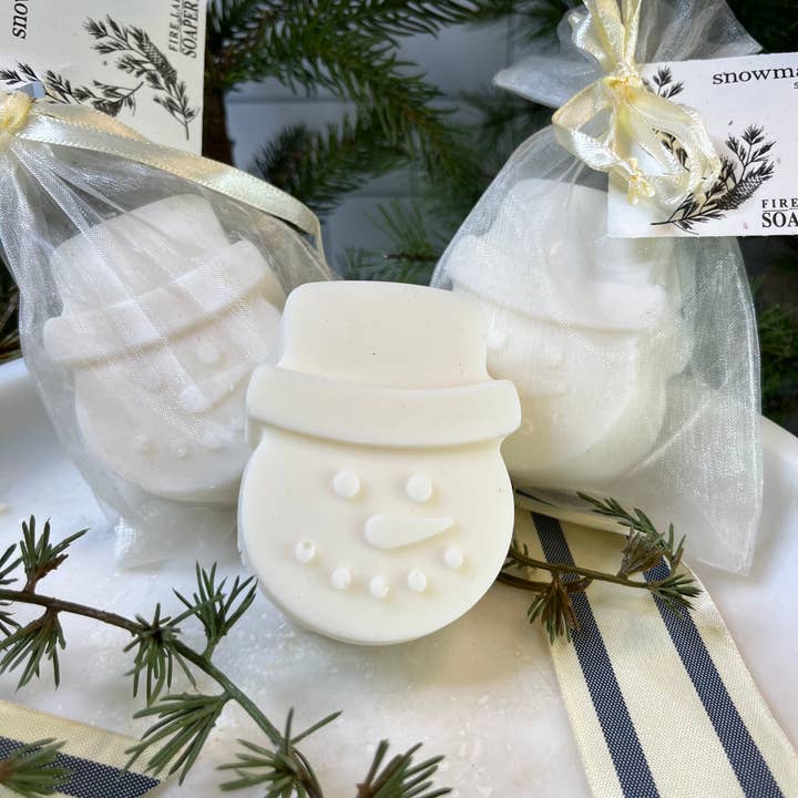 Fire Lake Soapery - Wholesale Bar Soap - Snowman Soap in organza bag1